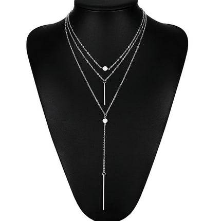 Multi-Layer Tassel Charm Bar Choker Necklace