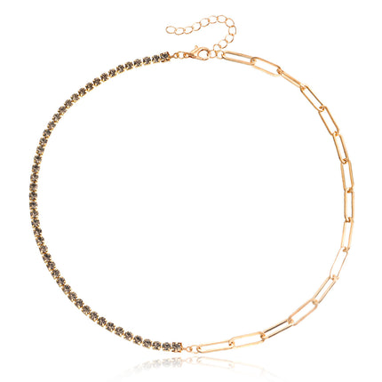 Paper Clip Chain with Colorful Zirconia Tennis Necklace - FASHION SHEGOODS LLC