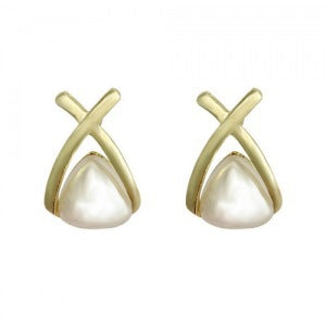 Geometric Triangle Pearl Stud Earrings - FASHION SHEGOODS LLC