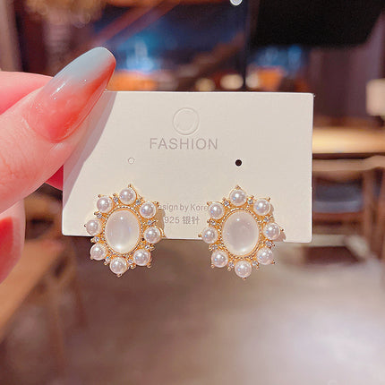 Opal Pearl Oval Geometric Earrings - FASHION SHEGOODS LLC