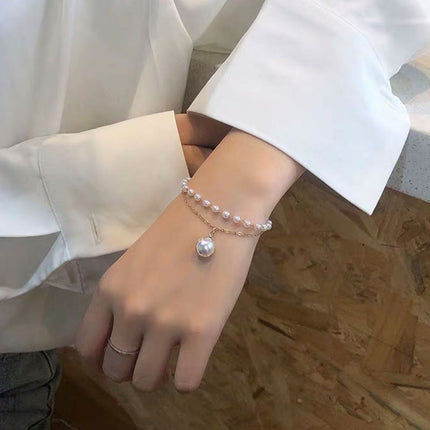 Double Layer Chain Pearl Bracelet