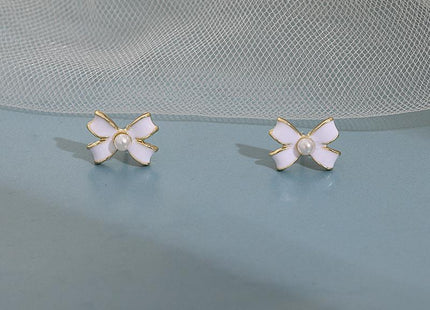 White Enamel Bow Earrings