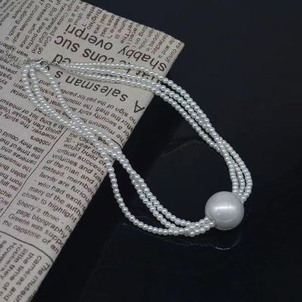 Large Round Bead Pendant Multi layer Pearl Beaded Necklace - FASHION SHEGOODS LLC