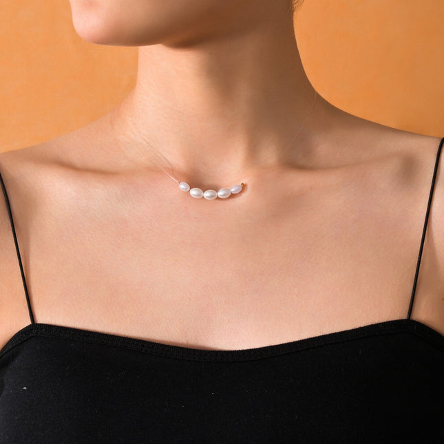 Oval Glass Pearl Chain Necklace - FASHION SHEGOODS LLC