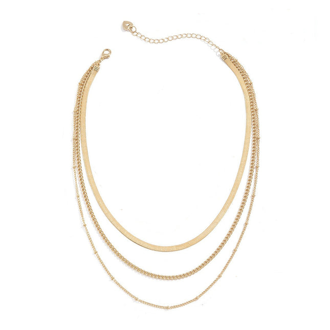 Chain Choker Necklace Gold Silver Plated Three Link Chains Layer Jewelry