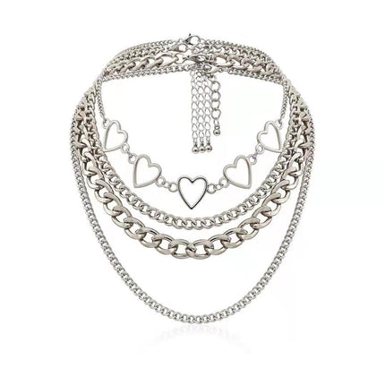 Geometric Chain Choker Necklace Hollow Heart - FASHION SHEGOODS LLC