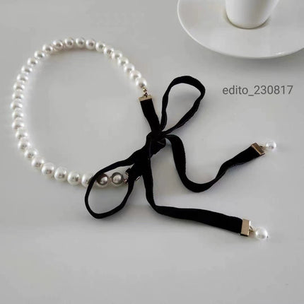 Vintage Elegant Pearls Bow Tie Necklace