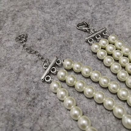 Multilayer Strand Chain Necklace Faux Pearls Flapper Beads Cluster Long Choker Necklace - FASHION SHEGOODS LLC