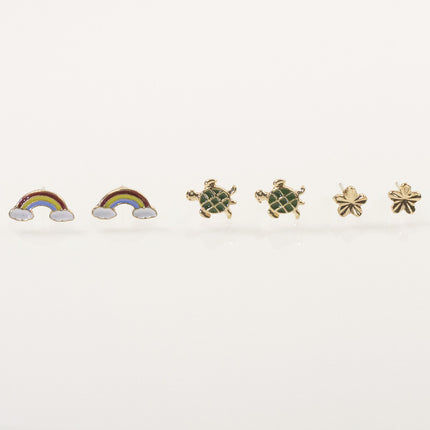 Rainbow flower stud earrings set