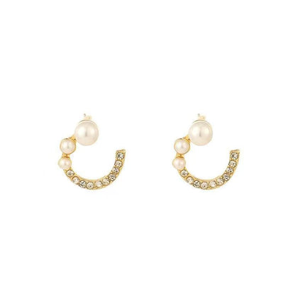 Full Stone Pearl C Shape Stud Earring - FASHION SHEGOODS LLC
