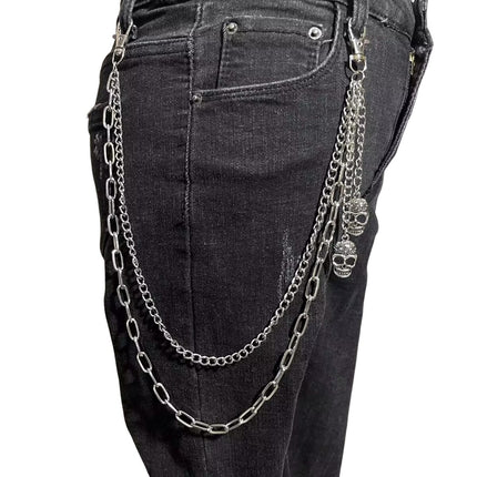 Punk Jewelry Hip Hop Double Layer Skull Pendant Trousers Chains