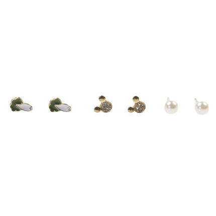 Cute bear cabbage stud earrings set