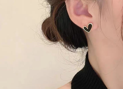 Black White LOVE Heart Stud Earrings for Women