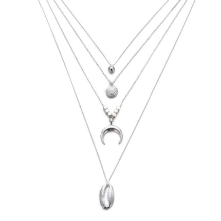 Multi-layer Necklace Moon Pendant - FASHION SHEGOODS LLC