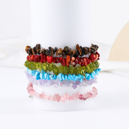 Natural Stone Amethyst Green Aventurine Tiger Eyes Gravel Bracelet