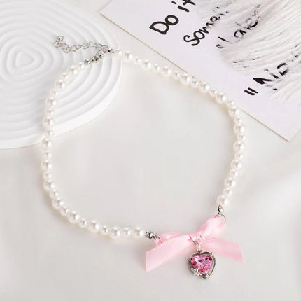 Sweet Love Bow Pearl Necklace Girls