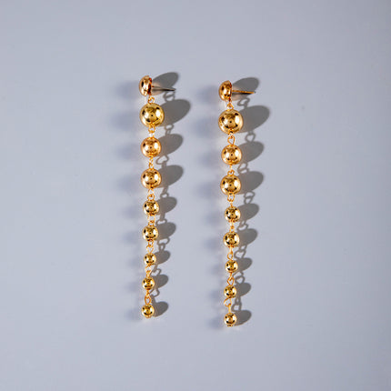 Metallic Beads Long Drop Earrings