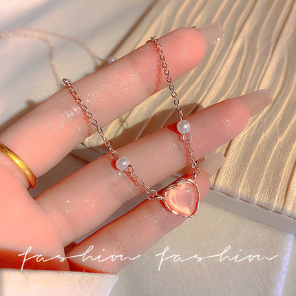 Classic pink Heart Pendant Necklace Women Jewelry