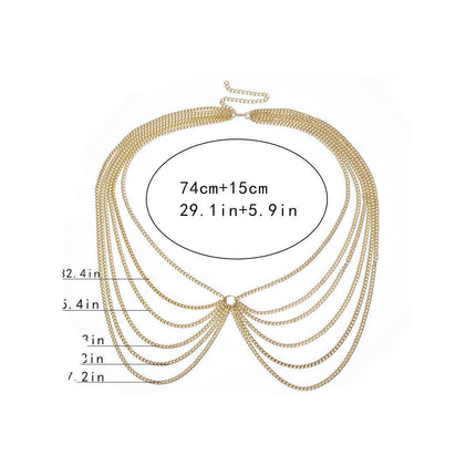 Multi Layer Curb Metal Waist Chain Wave Tassel Chain Belt Body Chain