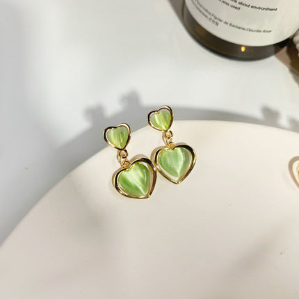 Opal Heart Stud Drop Earrings