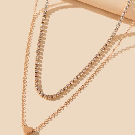 Layer Heart Rhinestone Chain Necklace - FASHION SHEGOODS LLC