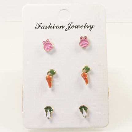 Cute bunny carrot stud earrings set