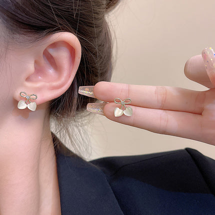 Flower Opal Bow Stud Earrings - FASHION SHEGOODS LLC