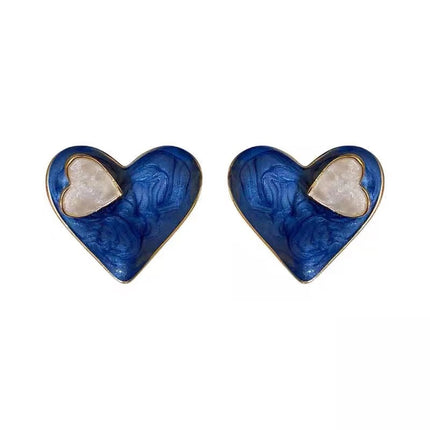 Sweet Enamel Blue Heart Earrings