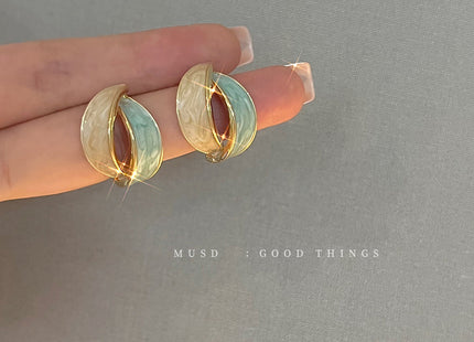 Enamel Green Blue Color Geometric Stud Earrings