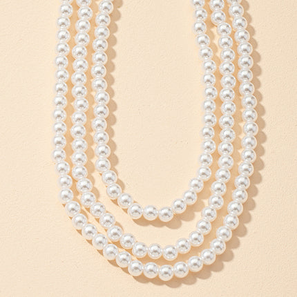 Faux Pearl Layered Three Strand Necklace Vintage - FASHION SHEGOODS LLC