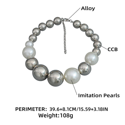 Round Beads Faux Pearl Beaded Necklace