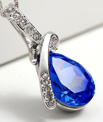 Colorful Crystal Water Drop Pendant Stone Necklace