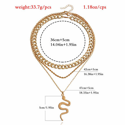 Vintage Cuban Chain Multi Layered Snake Pendant Necklace