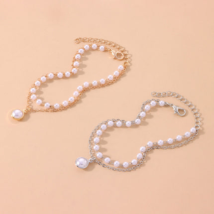 Pearl Double Layers Beaded Chain Bracelet
