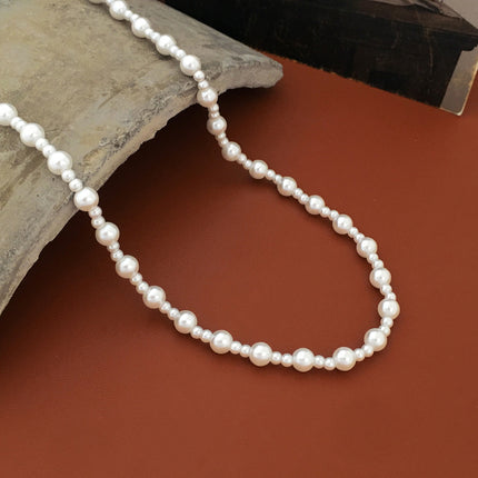 Perfect Round White Color Glass Pearl Necklace