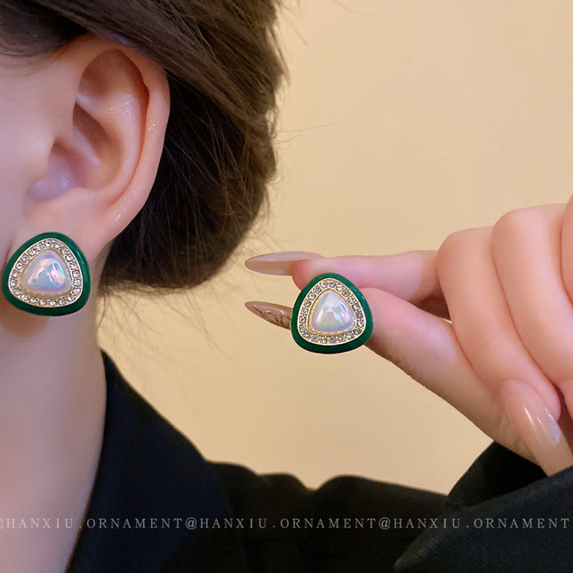 Geometric Triangle Pearl Stud Earrings - FASHION SHEGOODS LLC