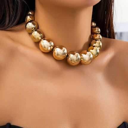 Women Exaggerated Round Beads Punk Necklace
