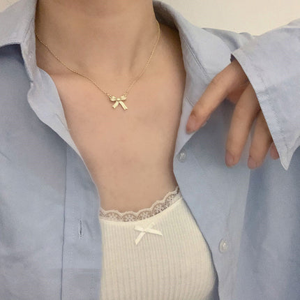 Bowknot Rhinestone Chain Pendant Necklace