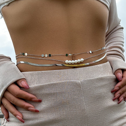 Sexy Imitated Pearl Flat Snake Waist Chains