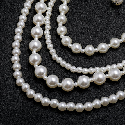 Multi Layers Long Pearl Necklace Earrings Set for Women - FASHION SHEGOODS LLC