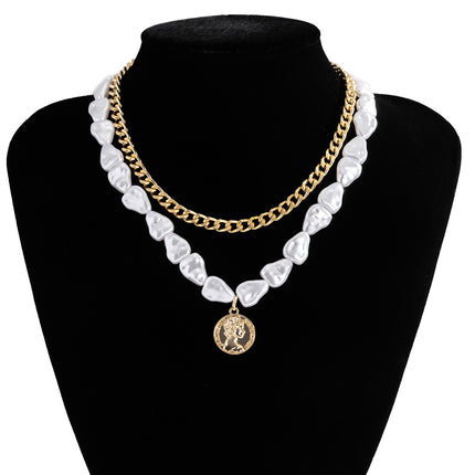 Carved Coin Pendant Layer Chain Necklace