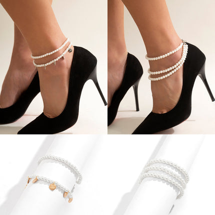 Classic Retro Multi-layer Pearl Anklet Beaded Chain Anklet Set