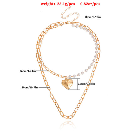Double Layer Pearl Love Heart Pendant Necklace