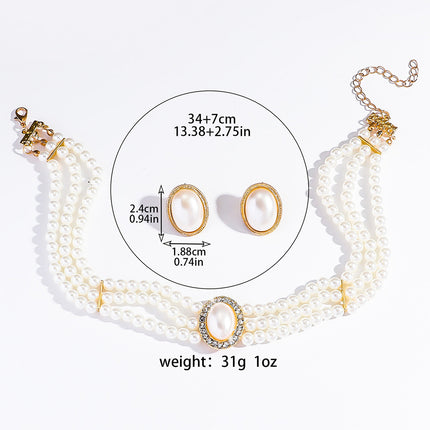 Vintage Oval Rhinestone Bridal Pearl Necklace Style Dress Wedding Set