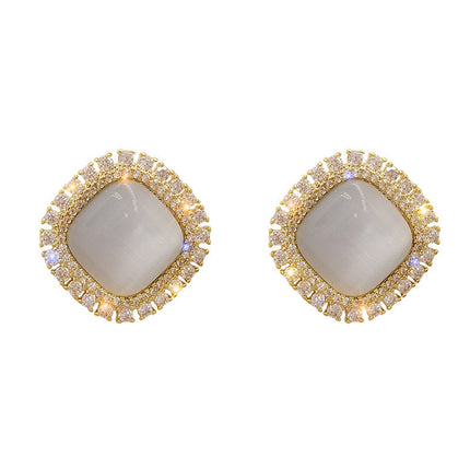 Opal Square Earrings Crystal Rhinestone Geometric Stud Earrings - FASHION SHEGOODS LLC