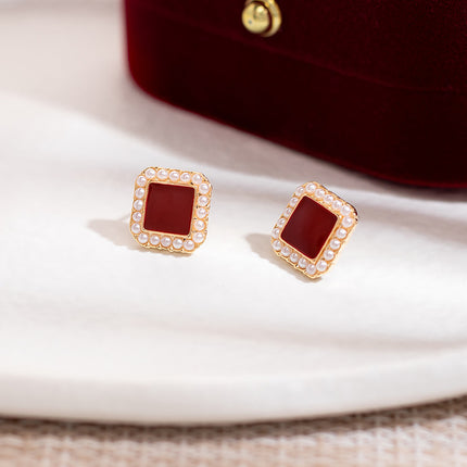 Geometric Square Pearl Stud Earrings - FASHION SHEGOODS LLC