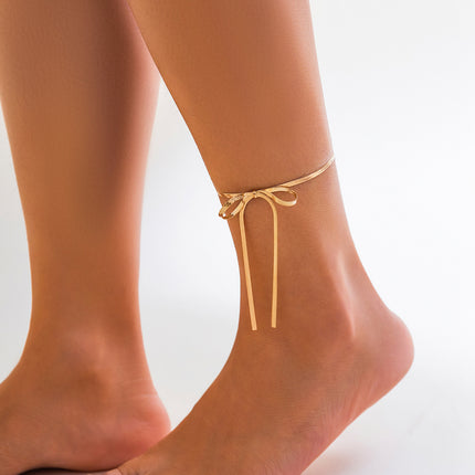 Simple Women Foot Bracelet Snake Chain Long Bow Anklet Chain