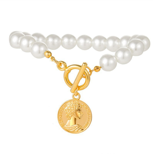 OT Clasp Lock Pearl Pendant Necklaces Gold Coin Charms - FASHION SHEGOODS LLC
