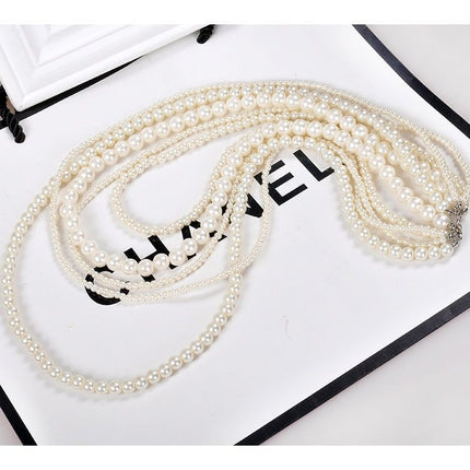 Multi-Layer Glass Pearl Sweater Necklace - FASHION SHEGOODS LLC