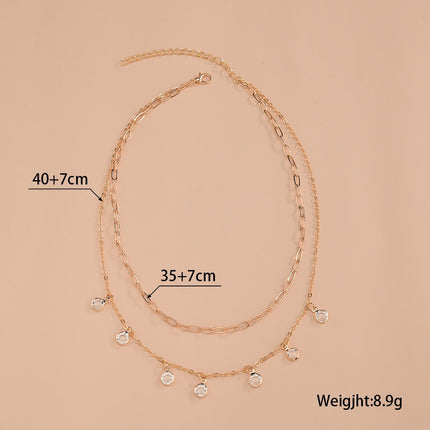 Double Layer Chain Crystal Pendant Necklace